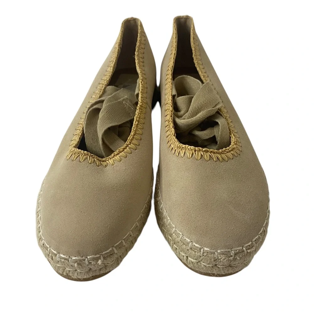 Dolce‎ Vita Morgan Tan Suede Espadrille Flats Ribbon Ankle Tie Shoes Womens 9.5